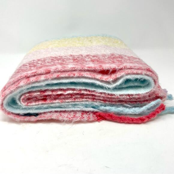 Renne's NYC Women's Soft Plush Scarf in Pastel Rainbow Rectangle Scarf w/ Fringe - Picture 7 of 10